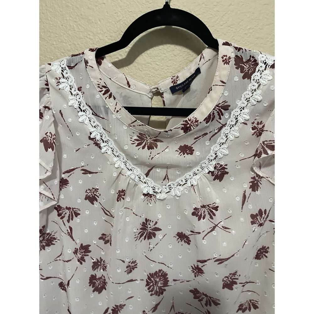 Skies Are Blue Floral Dot Ruffle Sleeve Blouse Cream Pink Small - Picture 2 of 10